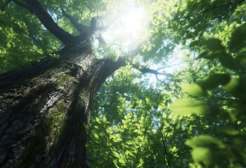 Obraz premium Sunlight Through Lush Forest Canopy