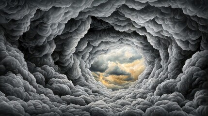 Dark Gray and Black Cloud Vortex Revealing Warm Sky