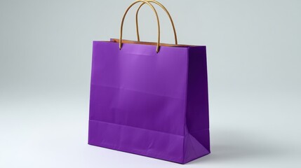 A vibrant purple shopping bag with golden handles displayed against a neutral background