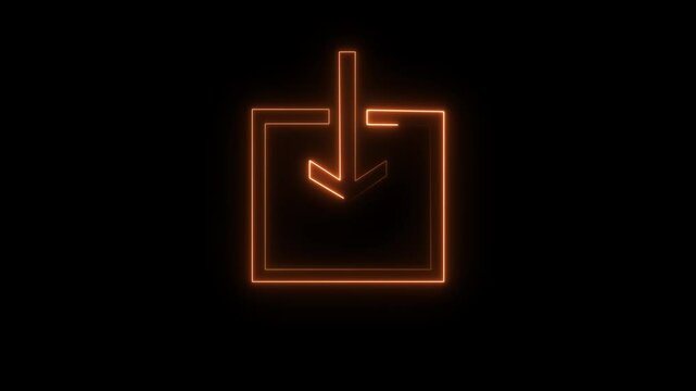 Abstract Neon downward download arrow icon animation, Glowing animated arrow icon pointing to the downward in neon line style. on a black background, and 4k video.	
