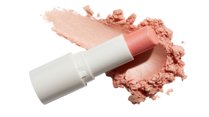 Open peptide sunscreen stick displaying creamy texture with a smear of the product, isolated on transparent background, perfect for beauty and skincare projects