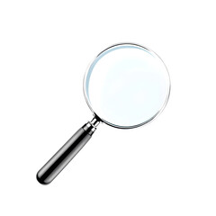 A magnifying glass with a silver frame and a black handle isolated on a black background image detail isolated with white background
