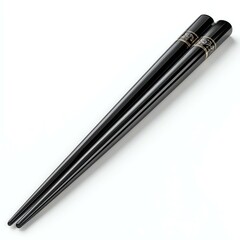 Naklejka premium isolated white minimal design Elegant black chopsticks designed for enjoying Asian cuisine, showcasing traditional craftsmanship and cultural significance.