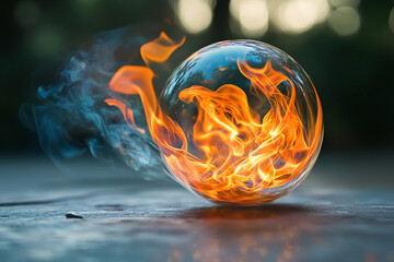 Artistic flames forming sphere shape in motion