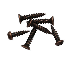 isolated metal dark screws on empty white background