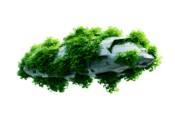 Spaceship covered in lush greenery with transparent background