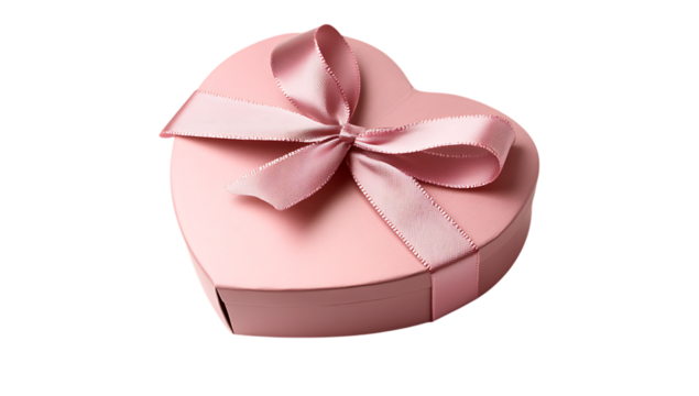 Pink heart shaped gift box with ribbon