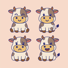 set of cartoon cow animals