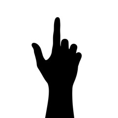 Obraz premium Silhouette of a raised hand pointing upwards against a white background 