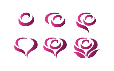 set of pink hearts, Pink rose icon in vector for valentines day concept with heart design