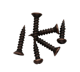 isolated metal dark screws on empty white background