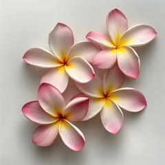 Fototapeta premium Four pink plumeria flowers on white background