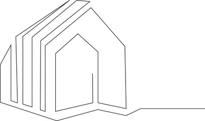 Minimalistic continuous line drawing of a modern private house or cottage. Ideal symbol for construction companies, real estate agencies, or home relocation concepts. Clean vector illustration represe