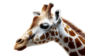 Giraffe portrait with detailed features on transparent background