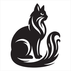 siting aungel cat Silhouette Vector Art, and Graphic, vector black color silhouette, solated white background 