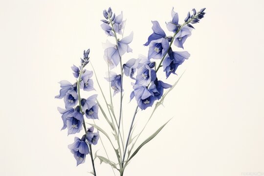 Botanical illustration delphinium flower blossom plant.