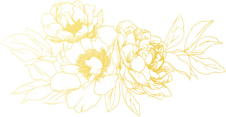 golden flower isolated on white background, Tropical Floral Illustrations