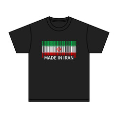 Black t-shirt Made In Iran with flag barcode