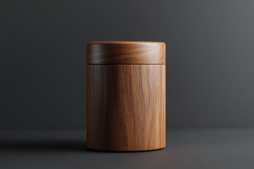 Box packaging presented on cylinder wood base