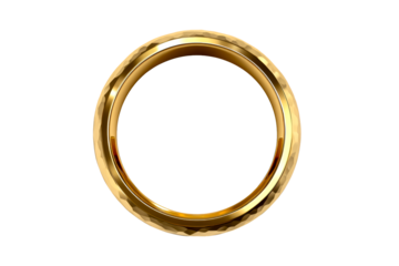 Elegant gold ring with a textured surface and transparent background