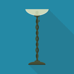 Living room floor lamp in flat design style on blue background with long shadow
