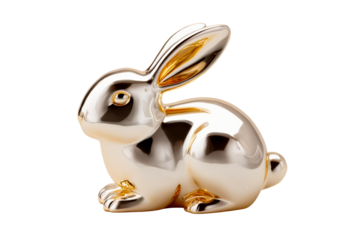 Stylish golden rabbit figurine on transparent background