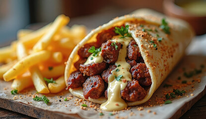 Delicious Wrap with Fries, Perfect for a Quick Bite