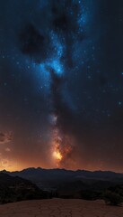 Fototapeta premium Starry Night Over Desert Landscape, A Majestic Milky Way Galaxy with Stars and Nebulae.
