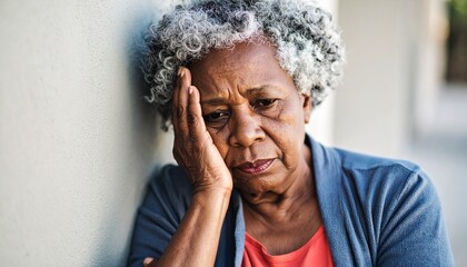 Una persona senior con las manos en la cara en concepto de depresión, tristeza y soledad AF