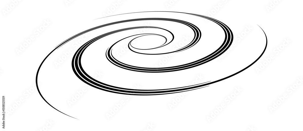 Fototapete Spiral with black speed lines as dynamic abstract vector background or logo or icon. Artistic illustration with perspective on white background.