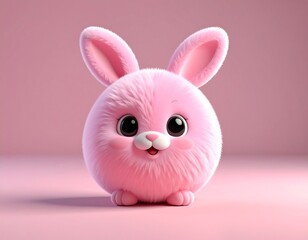 A fluffy pink bunny sits on a pink background
