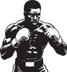Fototapeta premium Powerful Boxer Silhouette Striking a Punch, Black and White Illustration