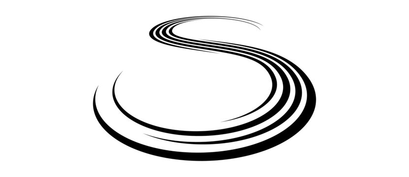 Abstract background with lines like letter S. Perspective view, distorted illustration. Black lines on a white background.