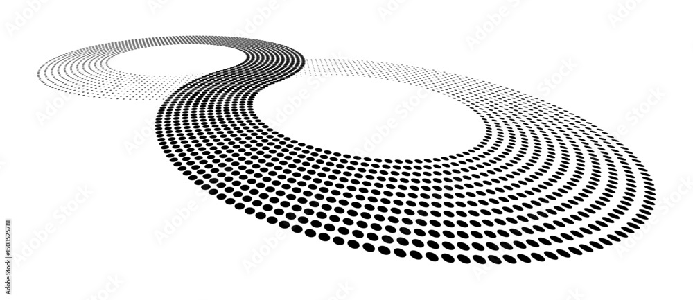 Aufkleber two circles as halftone dotted abstract background. perspective view. black shape on a white backgro