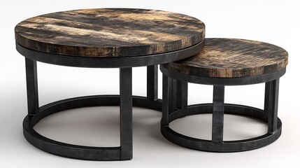 Rustic Wood  Metal Nesting Coffee Tables.