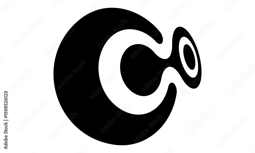 Fototapete Abstract linked letter C and O like logo or icon. Distorted with perspective view. Black shape on a white background.