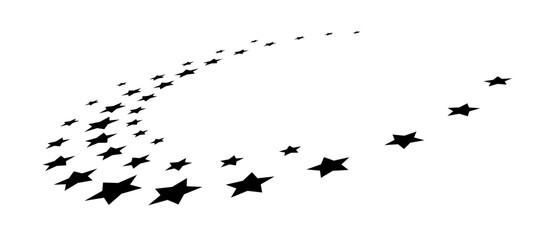 Obraz premium Abstract background with stars in circle. Art design spiral as logo or icon. A black figure on a white background. Perspective view with distortion.