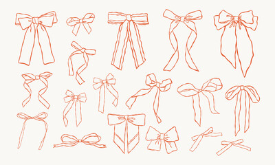 Ribbon Bows Set. Vintage Decorative Clipart Collection. Vector hand drawn illustrations. All elements are isolated.