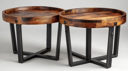 Rustic Wooden Side Tables with Industrial Design, and Home Decor.