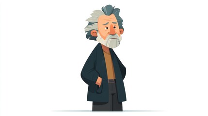Sad Elderly Man Cartoon Illustration.