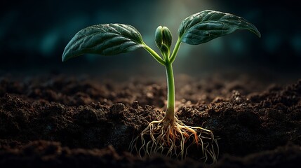 Seedling Growth with Sprout, Plant, Roots, and Soil.