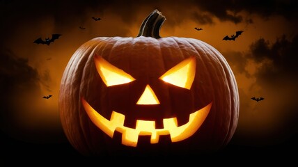 Spooky halloween pumpkin carving dark night photo mysterious atmosphere close-up festive spirit