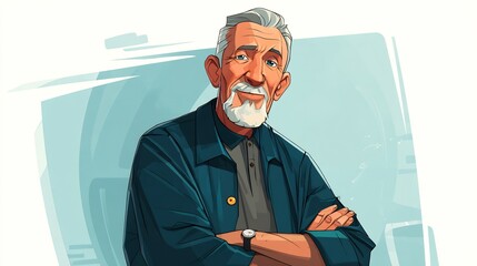 Senior Man Portrait with Illustration, and Vector.