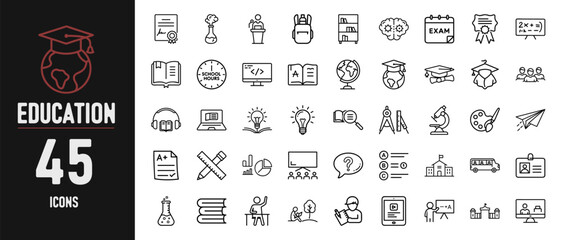 45 School Education Vector Line Icons Simple Set