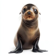 Adorable baby sea lion pup white background