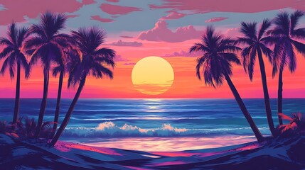 Colorful sunset over a tropical beach.