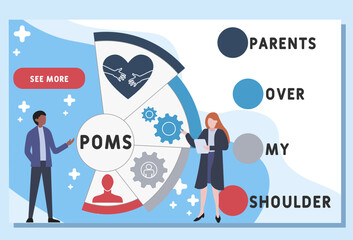 POMS - Parents Over My Shoulder acronym. business concept background. vector illustration concept with keywords and icons. lettering illustration with icons for web banner, flyer, landing