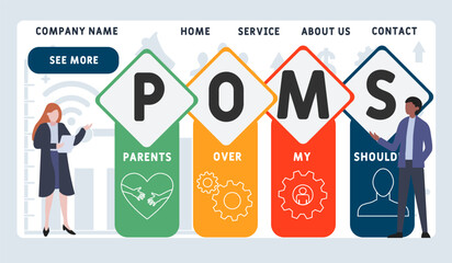 POMS - Parents Over My Shoulder acronym. business concept background. vector illustration concept with keywords and icons. lettering illustration with icons for web banner, flyer, landing