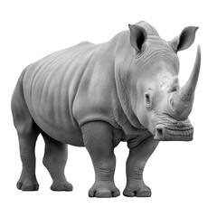 Fototapeta premium Gray Rhinoceros, Large Mammal, Animal Portrait, Wildlife Illustration, Black and White