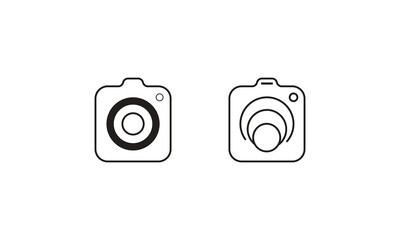 Camera Icon Vector Design. This image features a pair of minimalist black-and-white camera icons, each showcasing a unique lens design.